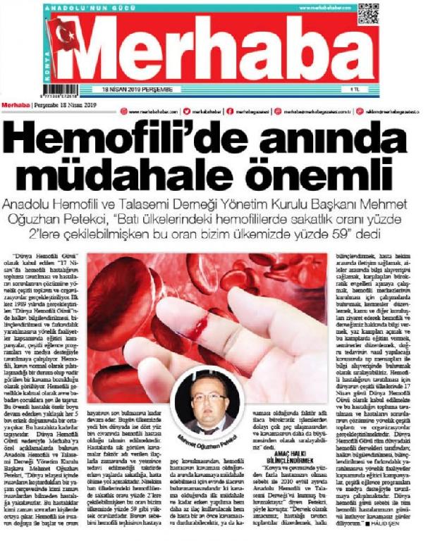 HEMOFİLİ GÜNÜ KUTLAMA PROGRAMIMIZ YEREL BASINDA